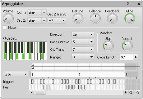 Arpeggiator parameter editor window