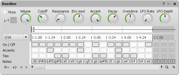 Bassline parameter editor window